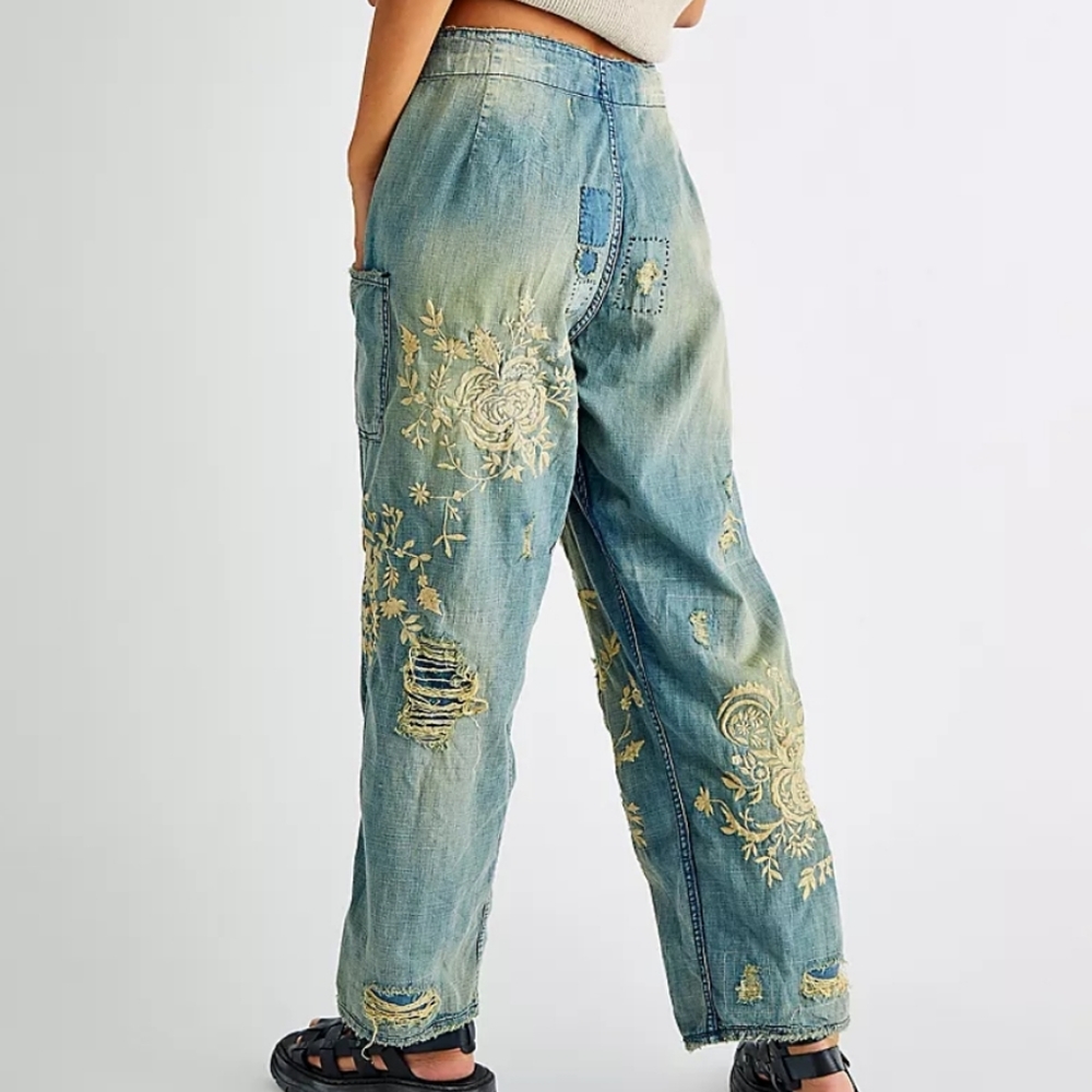 New Magnolia Pearl OKeefe Jeans Floral Embroidered Denim Jean Indigo Pant 210 os - Picture 7 of 16